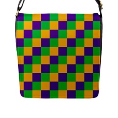 Mardi Gras Checkers Flap Messenger Bag (l)  by PhotoNOLA