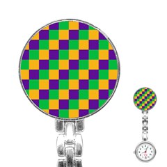 Mardi Gras Checkers Stainless Steel Nurses Watch by PhotoNOLA