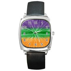 Mardi Gras Tie Die Square Metal Watch by PhotoNOLA