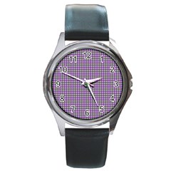 Mardi Gras Purple Plaid Round Metal Watch