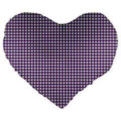 Mardi Gras Purple Plaid Large 19  Premium Flano Heart Shape Cushions