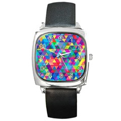 Colorful Abstract Triangle Shapes Background Square Metal Watch by TastefulDesigns