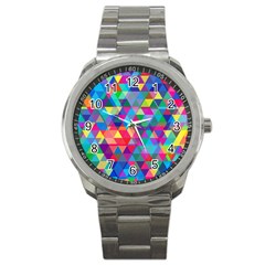 Colorful Abstract Triangle Shapes Background Sport Metal Watch by TastefulDesigns