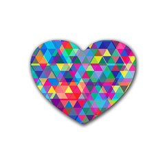 Colorful Abstract Triangle Shapes Background Rubber Coaster (heart)  by TastefulDesigns