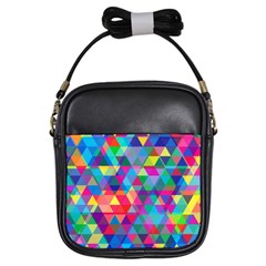 Colorful Abstract Triangle Shapes Background Girls Sling Bags by TastefulDesigns