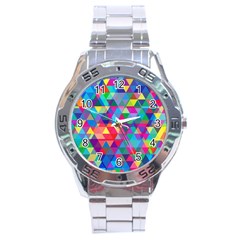 Colorful Abstract Triangle Shapes Background Stainless Steel Analogue Watch by TastefulDesigns