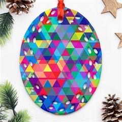 Colorful Abstract Triangle Shapes Background Oval Filigree Ornament (two Sides) by TastefulDesigns