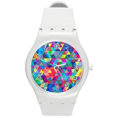 Colorful Abstract Triangle Shapes Background Round Plastic Sport Watch (m) by TastefulDesigns