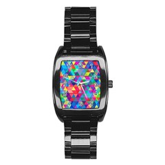 Colorful Abstract Triangle Shapes Background Stainless Steel Barrel Watch by TastefulDesigns