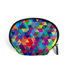 Colorful Abstract Triangle Shapes Background Accessory Pouches (small)  by TastefulDesigns