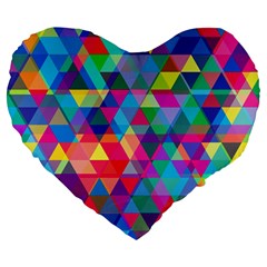 Colorful Abstract Triangle Shapes Background Large 19  Premium Flano Heart Shape Cushions by TastefulDesigns