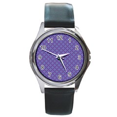 Abstract Purple Pattern Background Round Metal Watch by TastefulDesigns