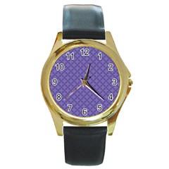 Abstract Purple Pattern Background Round Gold Metal Watch by TastefulDesigns