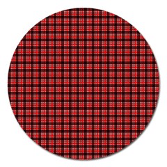 Red Plaid Magnet 5  (round) by PhotoNOLA