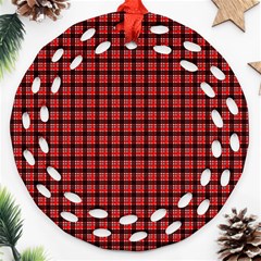 Red Plaid Round Filigree Ornament (two Sides) by PhotoNOLA