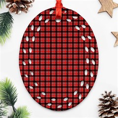 Red Plaid Oval Filigree Ornament (two Sides)