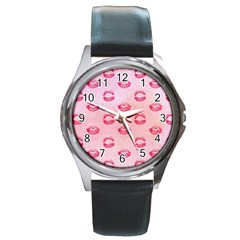 Watercolor Kisses Patterns Round Metal Watch by TastefulDesigns