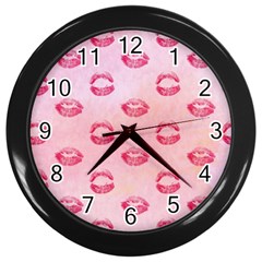 Watercolor Kisses Patterns Wall Clocks (black) by TastefulDesigns