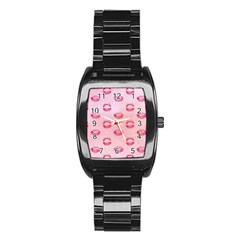 Watercolor Kisses Patterns Stainless Steel Barrel Watch by TastefulDesigns