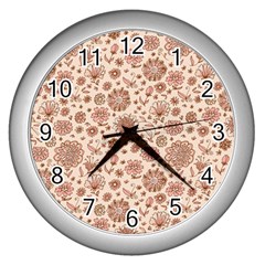 Retro Sketchy Floral Patterns Wall Clocks (silver)  by TastefulDesigns