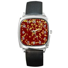 Background Design Leaves Pattern Square Metal Watch by Simbadda