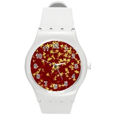 Background Design Leaves Pattern Round Plastic Sport Watch (m) by Simbadda