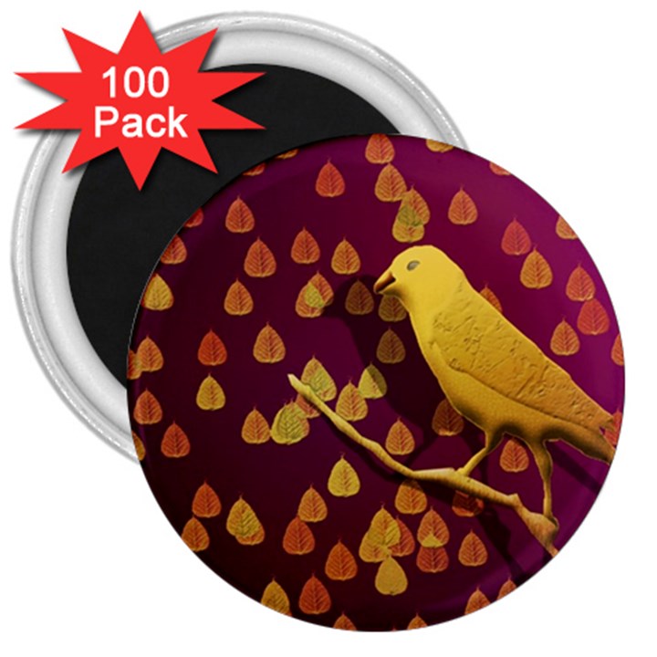 Bird Design Wall Golden Color 3  Magnets (100 pack)