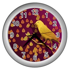 Bird Design Wall Golden Color Wall Clocks (silver)  by Simbadda