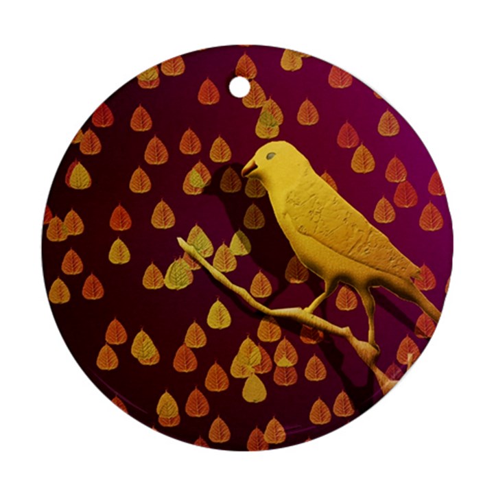 Bird Design Wall Golden Color Round Ornament (Two Sides)