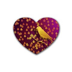 Bird Design Wall Golden Color Rubber Coaster (heart)  by Simbadda