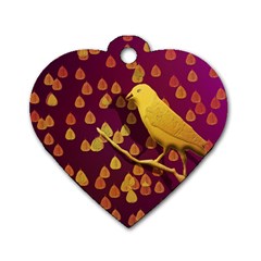 Bird Design Wall Golden Color Dog Tag Heart (one Side) by Simbadda