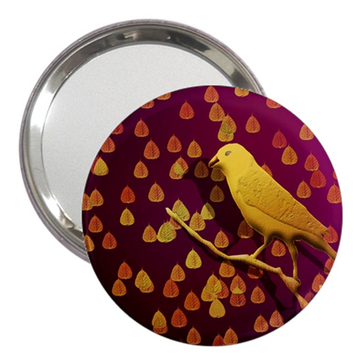 Bird Design Wall Golden Color 3  Handbag Mirrors