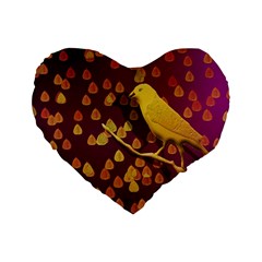 Bird Design Wall Golden Color Standard 16  Premium Flano Heart Shape Cushions by Simbadda