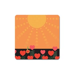 Love Heart Valentine Sun Flowers Square Magnet by Simbadda