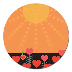 Love Heart Valentine Sun Flowers Magnet 5  (round) by Simbadda