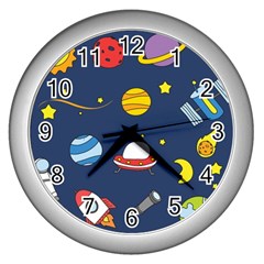 Space Background Design Wall Clocks (silver)  by Simbadda