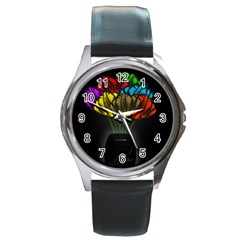 Flowers Painting Still Life Plant Round Metal Watch by Simbadda