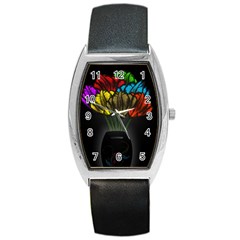 Flowers Painting Still Life Plant Barrel Style Metal Watch by Simbadda