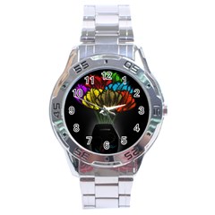 Flowers Painting Still Life Plant Stainless Steel Analogue Watch by Simbadda