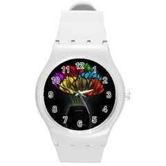 Flowers Painting Still Life Plant Round Plastic Sport Watch (m) by Simbadda