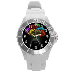 Flowers Painting Still Life Plant Round Plastic Sport Watch (l) by Simbadda