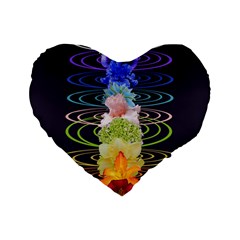 Chakra Spiritual Flower Energy Standard 16  Premium Flano Heart Shape Cushions by Simbadda