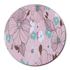 Background Texture Flowers Leaves Buds Round Mousepads by Simbadda