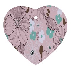 Background Texture Flowers Leaves Buds Heart Ornament (two Sides)