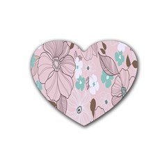 Background Texture Flowers Leaves Buds Heart Coaster (4 Pack)  by Simbadda