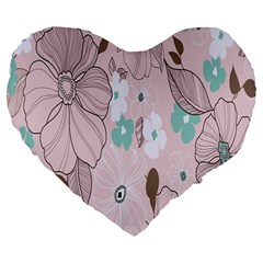 Background Texture Flowers Leaves Buds Large 19  Premium Flano Heart Shape Cushions by Simbadda