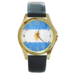 Argentina Texture Background Round Gold Metal Watch by Simbadda