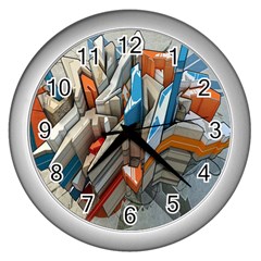 Abstraction Imagination City District Building Graffiti Wall Clocks (silver)  by Simbadda