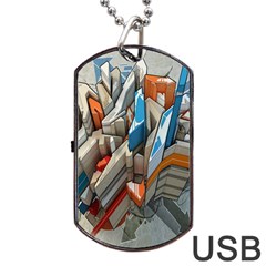 Abstraction Imagination City District Building Graffiti Dog Tag Usb Flash (two Sides) by Simbadda