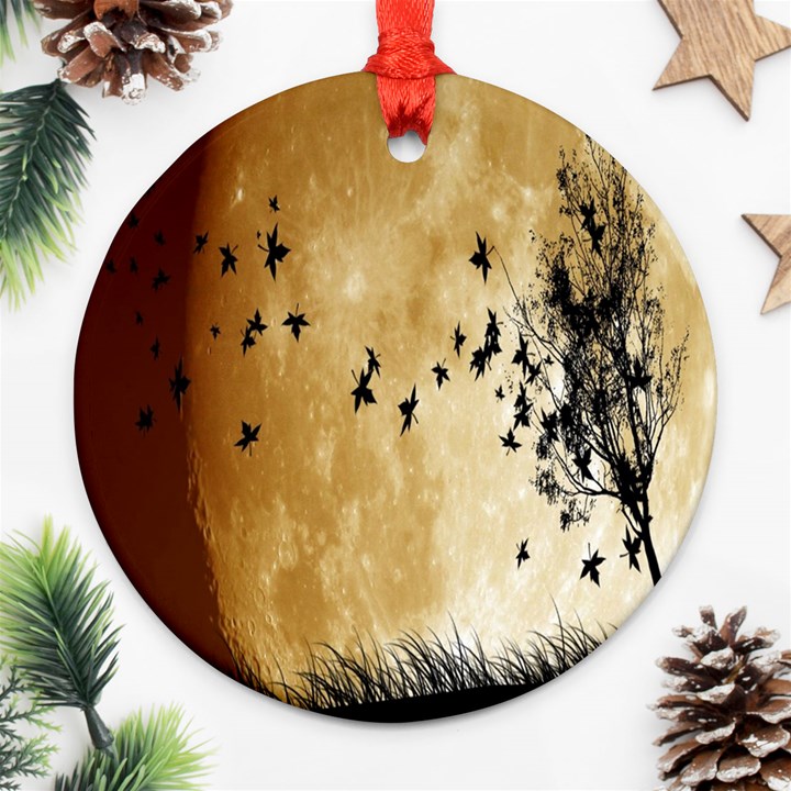 Birds Sky Planet Moon Shadow Ornament (Round)